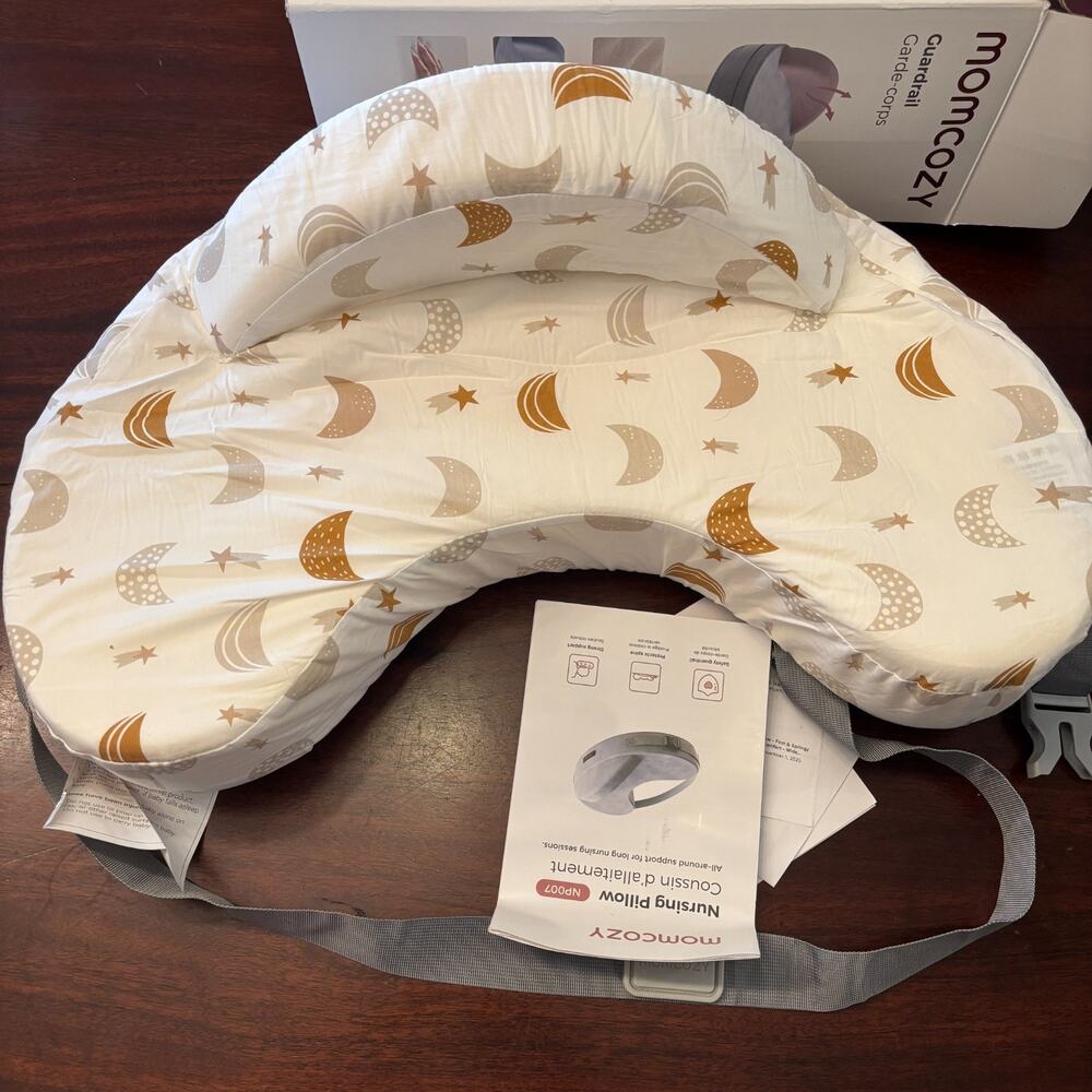 Momcozy NP007 Nursing Pillow Moon Star Cover Guardrail Waist Strap Open Box
